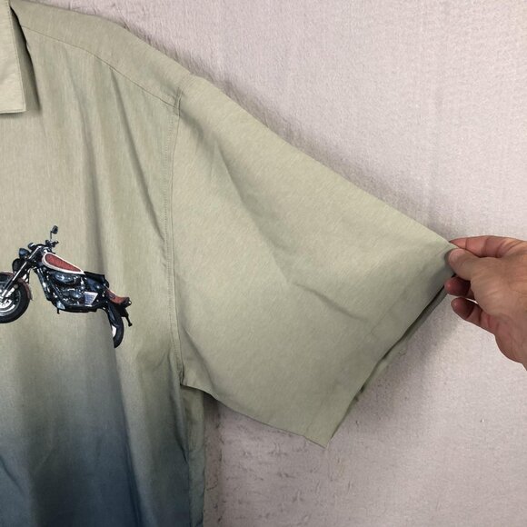 Motorcycle Pinup Shirt Mens XL Green Blue Ombre Button Front Camp Biker J/E/T - Picture 13 of 16